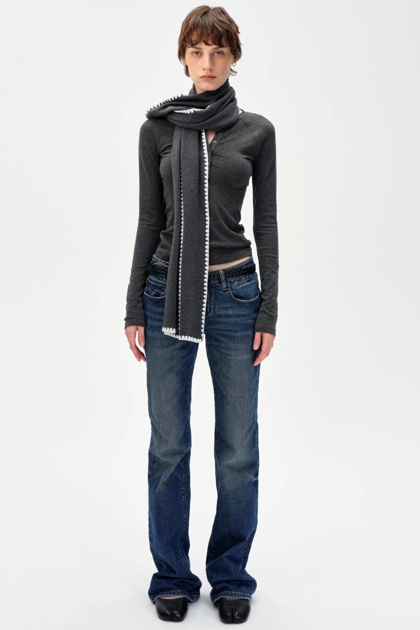 Retro Slim Draped Cotton Jeans