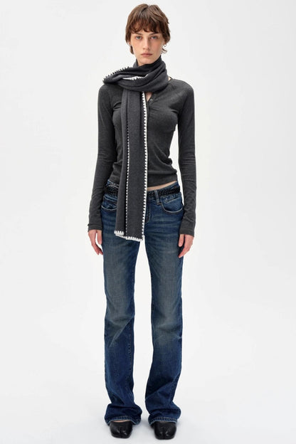 Retro Slim Draped Cotton Jeans