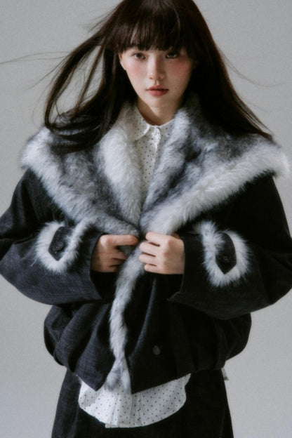 Navy Collar Plush Jacket