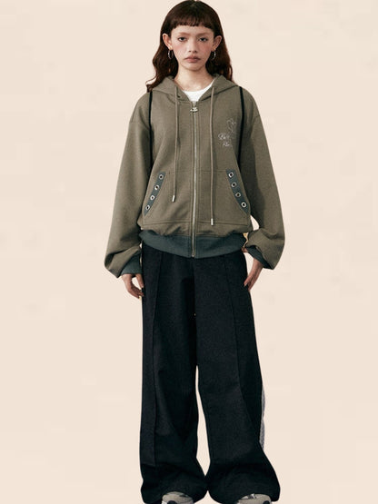 ArmyGreen Hooded Loose-Waist Jacket