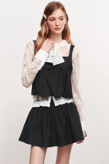 Pleated Sleeveless Black Top