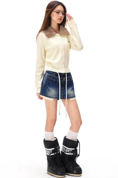 Retro Color-Block Fur Knit Sweater