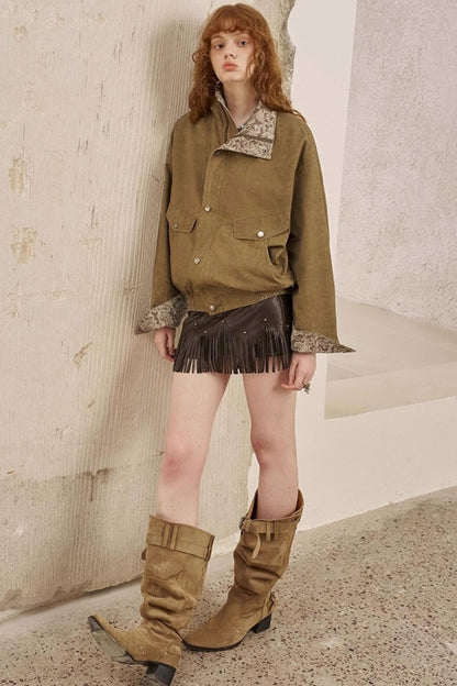 Cashew Flower Washed Stand Collar Jacket