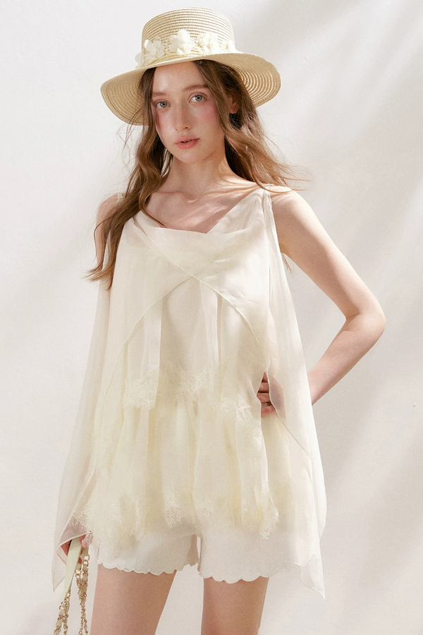 French Lace Mesh A-Line Skirt
