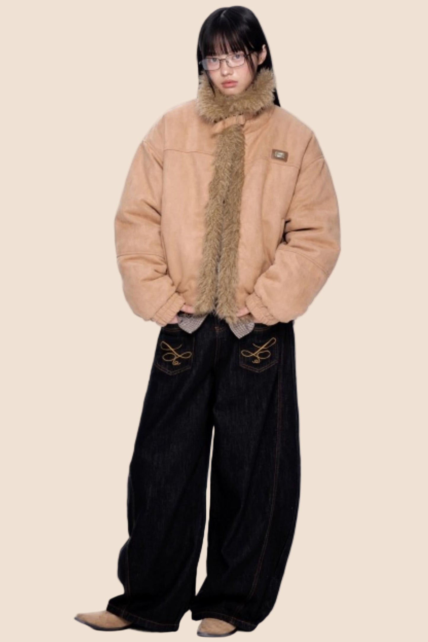 Faux Suede Fur Collar Jacket