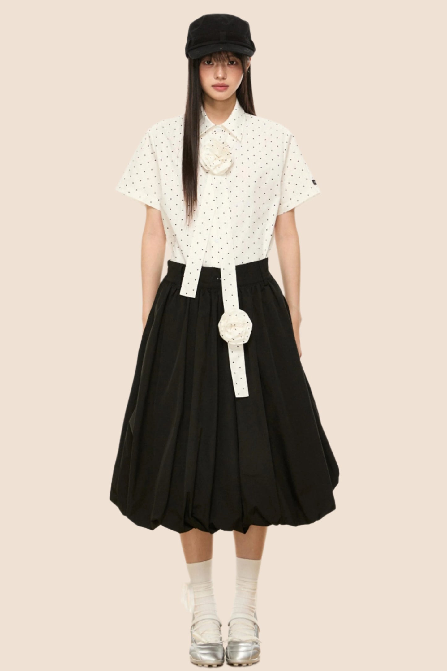 Polka Dot Flutter Sleeve Blouse