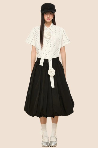 Polka Dot Flutter Sleeve Blouse