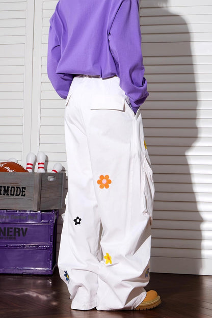 Floral Embroidered Wide-Leg Pants