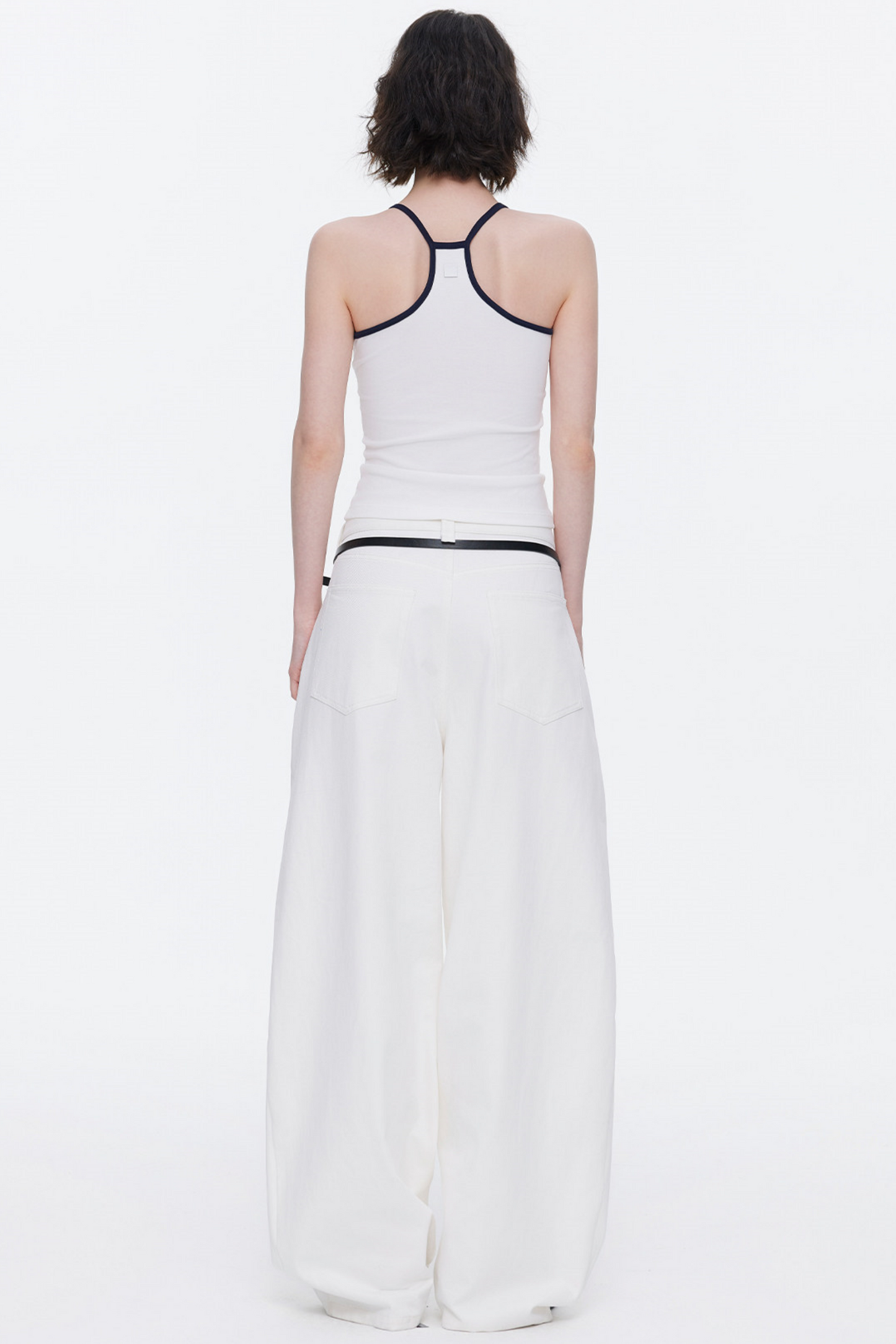 Asymmetrical Waistband Denim Pants