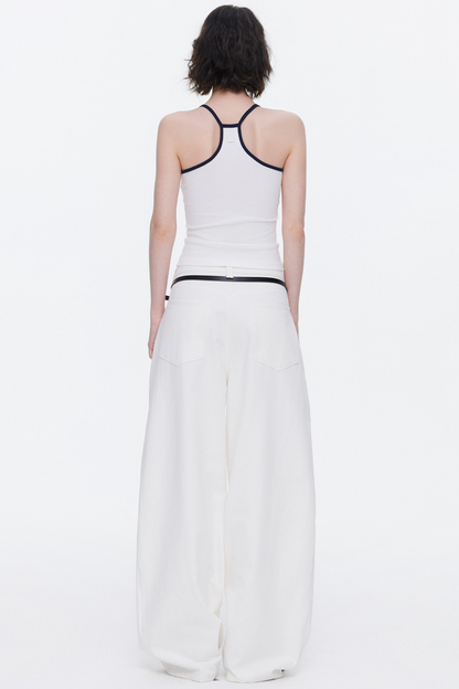 Asymmetrical Waistband Denim Pants