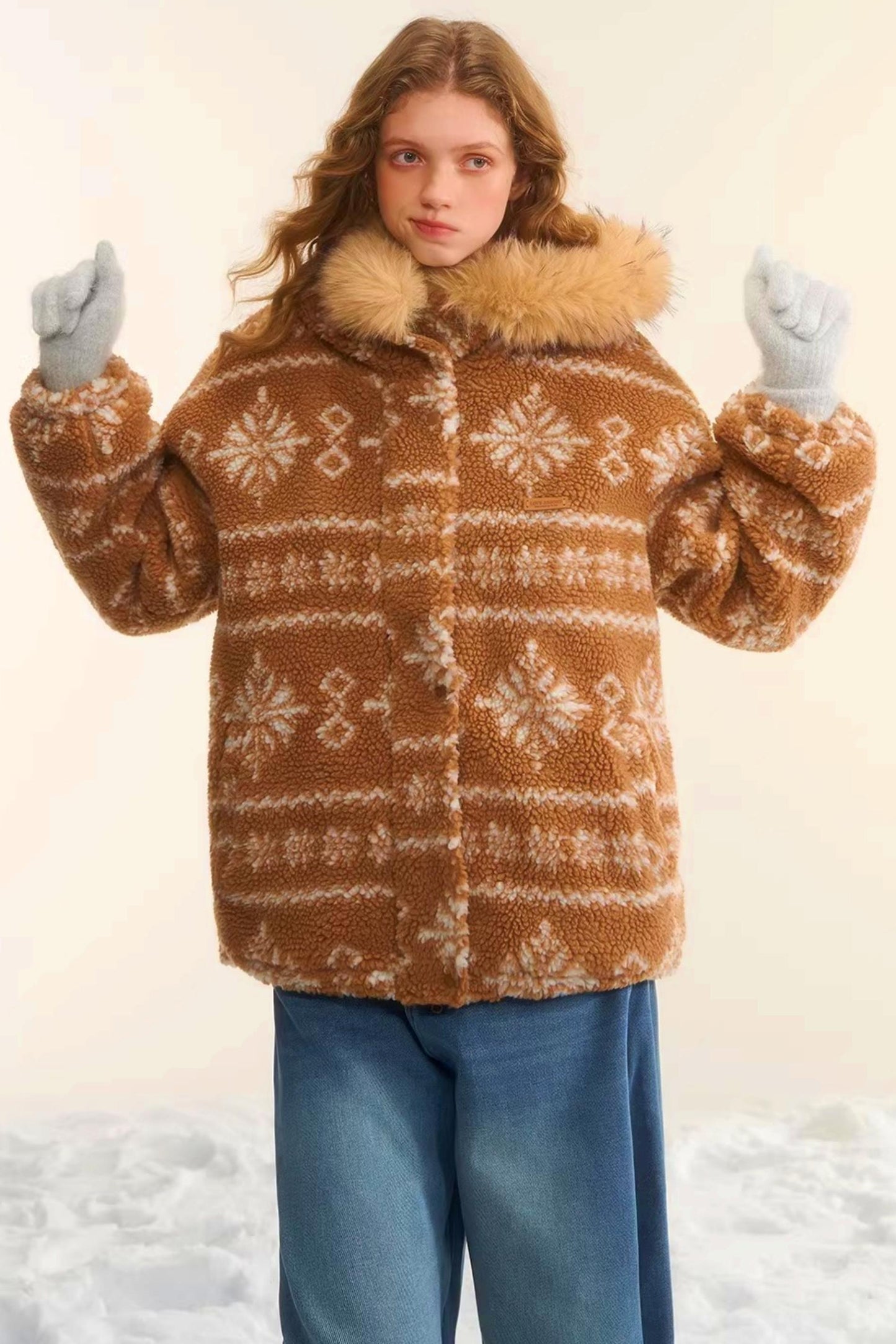 Fair Isle Fur Collar Jacket