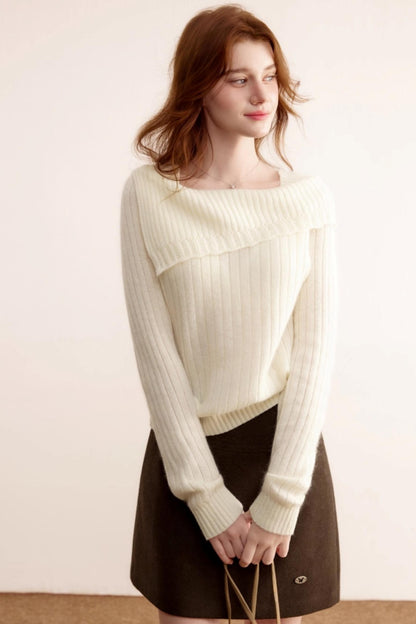 One-Shoulder Wool Knit Sweater