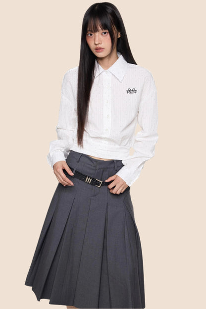 Striped Diamond Waist Lapel Shirt