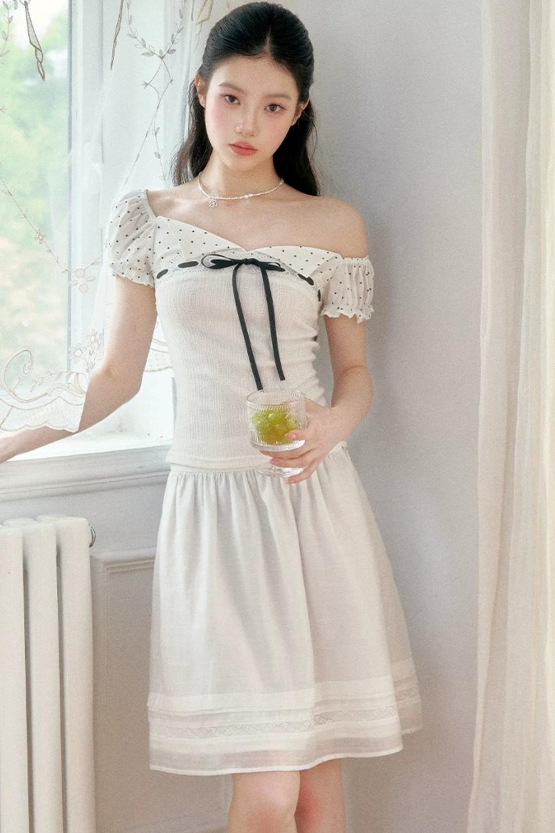Vintage-Blusen-Set mit asymmetrischem eckigem Ausschnitt