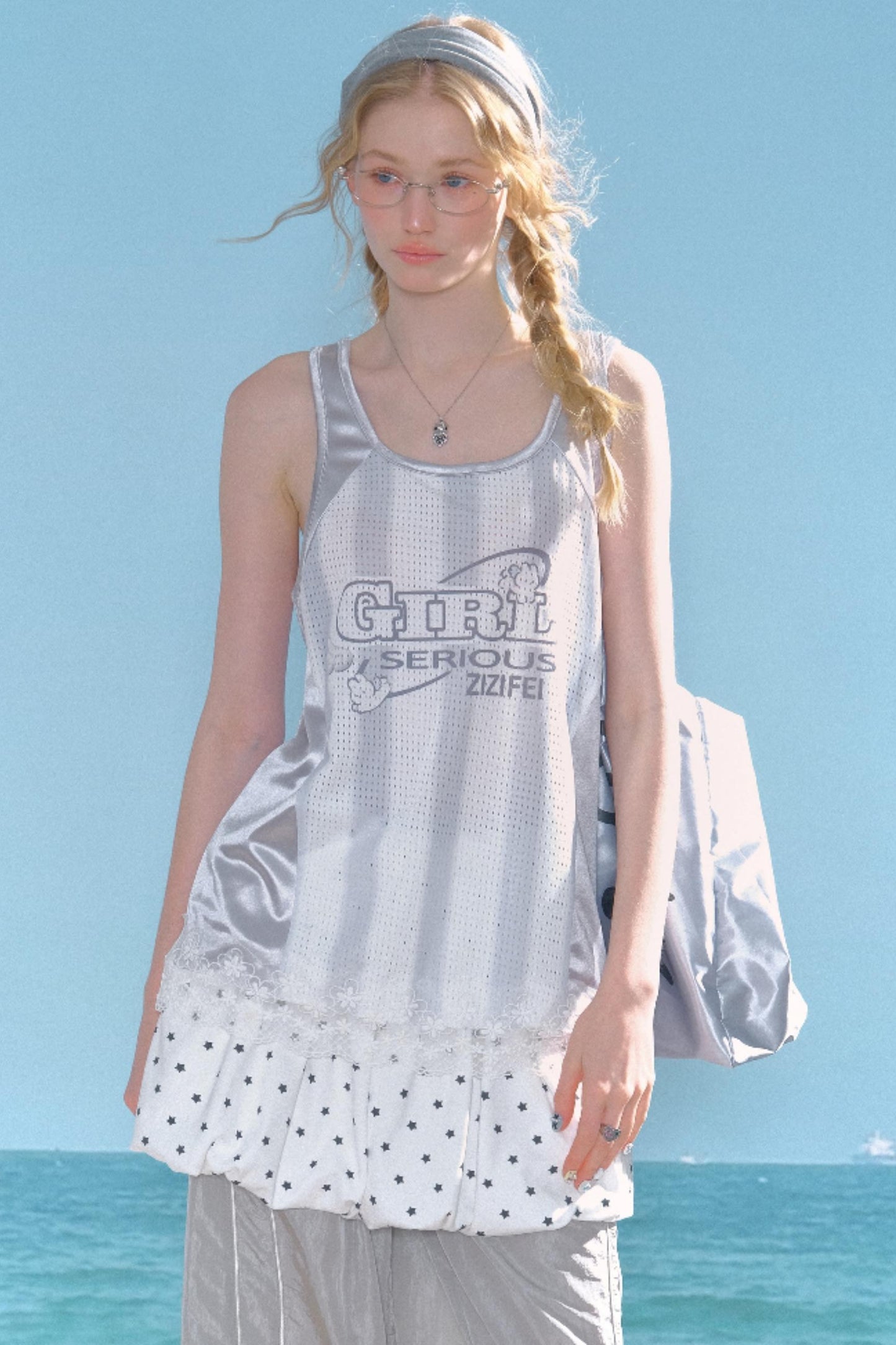 Sporty Gray Lace Tank