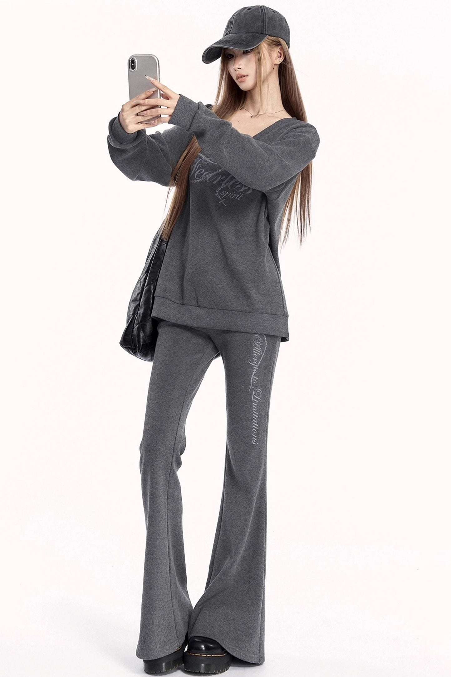 Sporty V-Neck Sweatshirt Set-Up