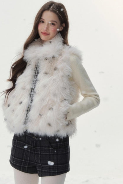 Polka Dot Plaid Fur Coat