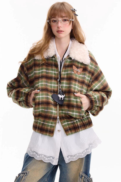 Winter Retro Green Plaid Jacket