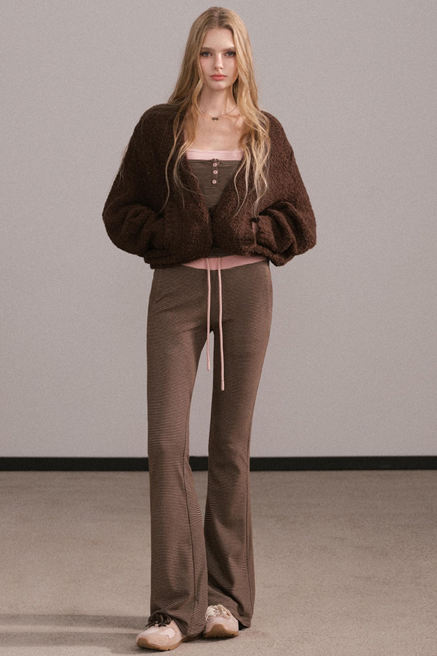 Color-Block Knitted Cardigan Set-Up