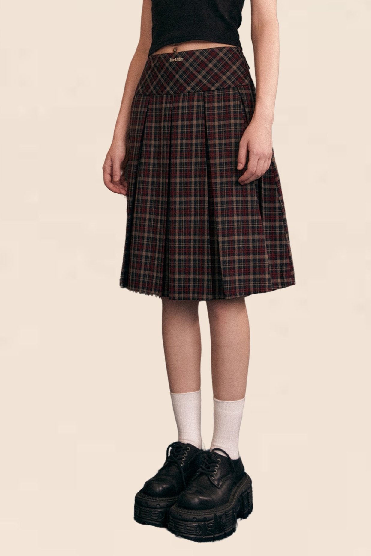 Black And Red Plaid Pleated Skirt