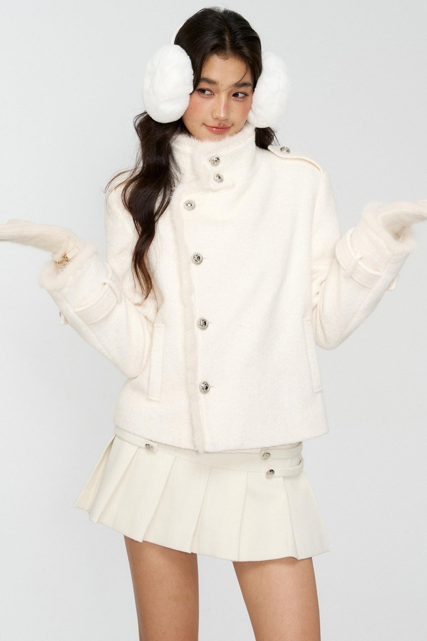Exquisite Woolen Cropped Jacket Set-Up