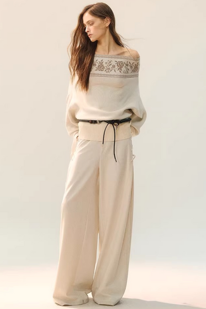 플로럴 오프숄더 니트 탑