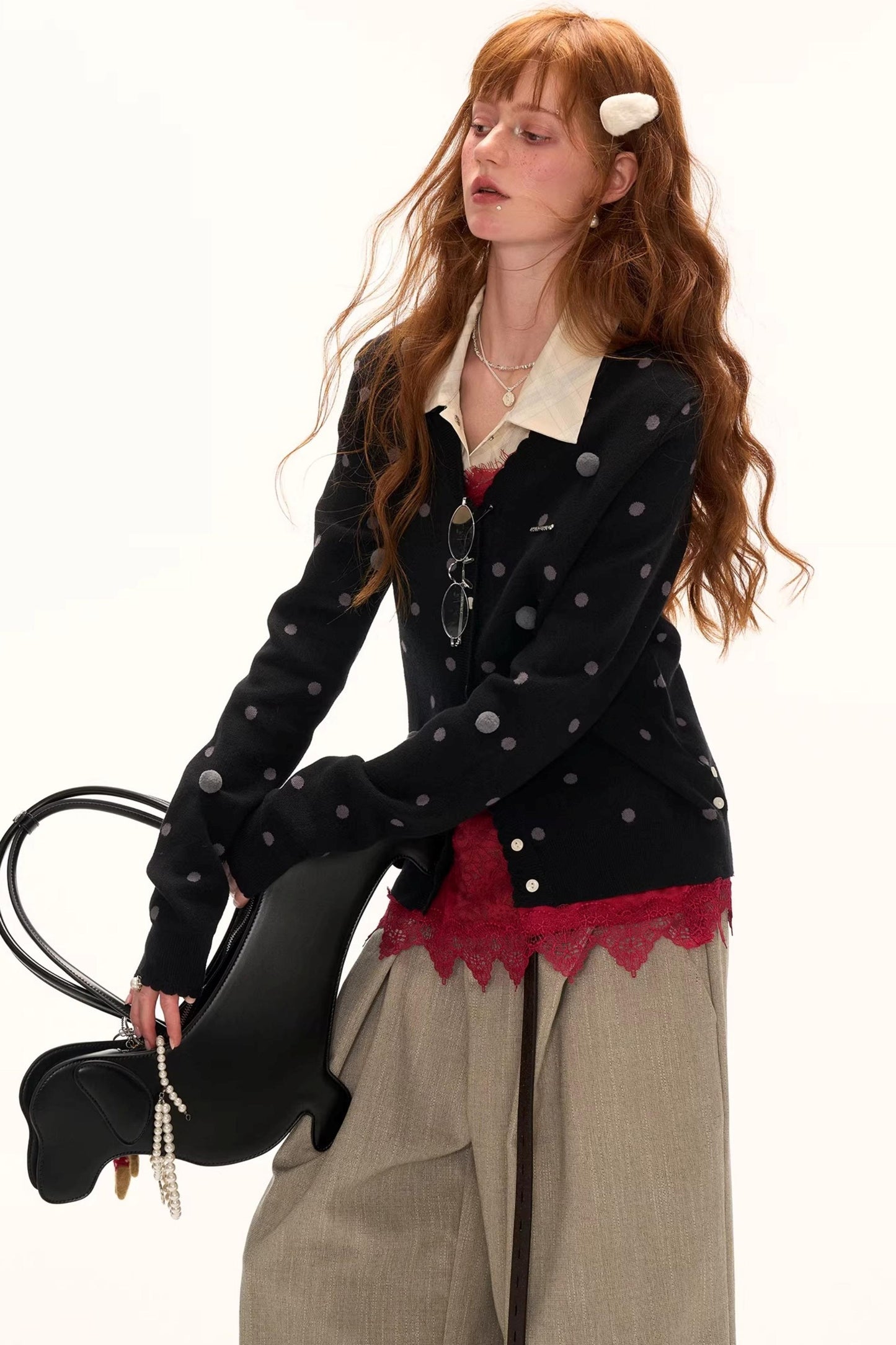Polka Dot Asymmetrical Cardigan