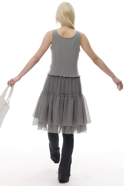 니트 패치워크 베스트 원피스