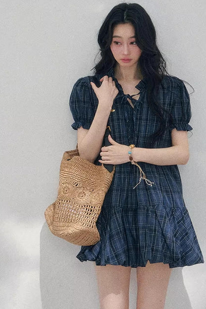 Plaid Puff Sleeve Dress