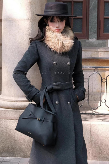 Double-Breasted Woolen Coat Set-Up