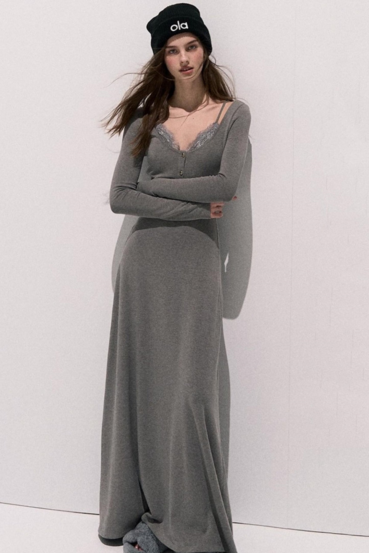 Lace Stitched Knit Waist Dress