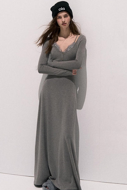 Lace Stitched Knit Waist Dress