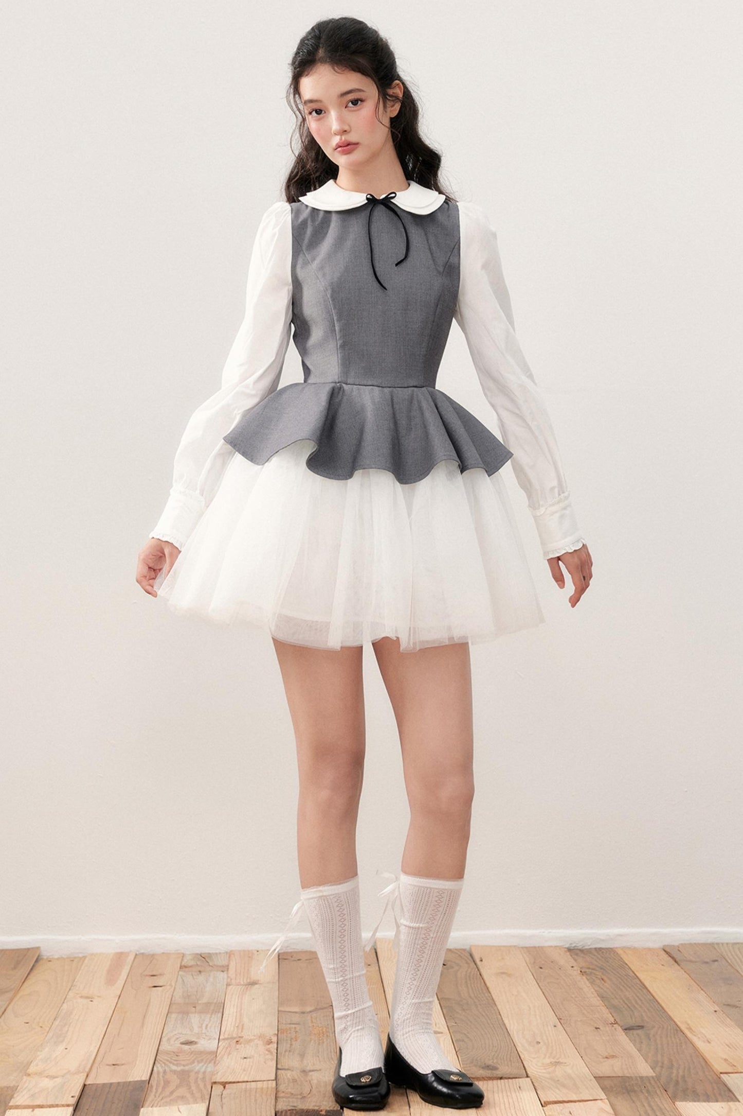 Doll Collar Princess Patchwork Puffy Dress