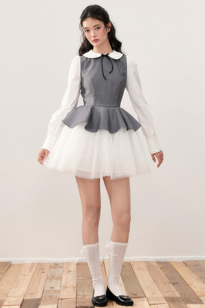 Doll Collar Princess Patchwork Puffy Dress