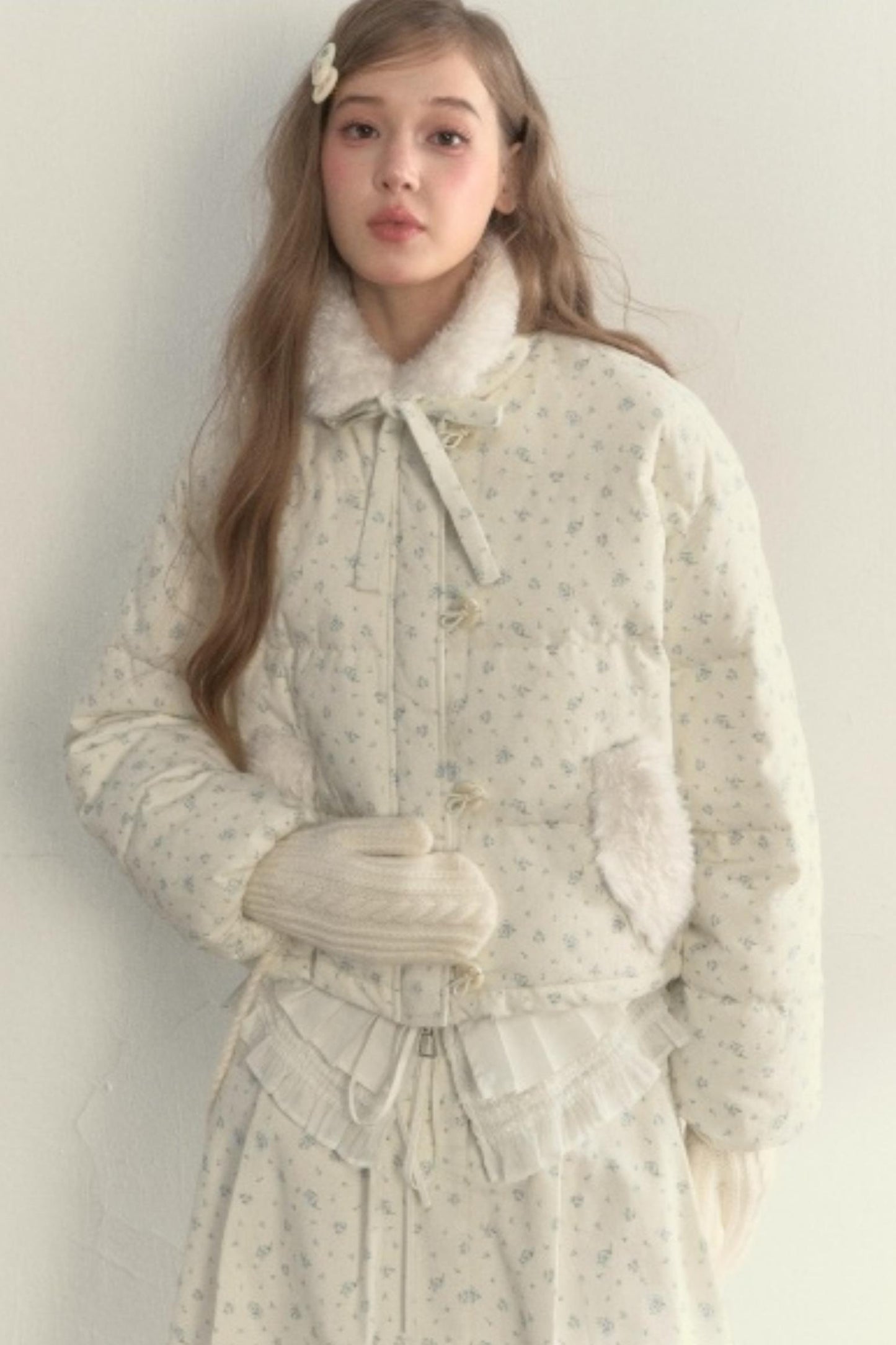 Floral Corduroy Pleated Jacket Set-Up