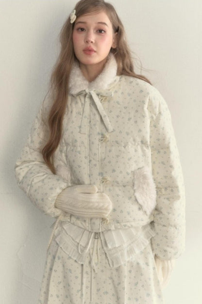 Floral Corduroy Pleated Jacket Set-Up