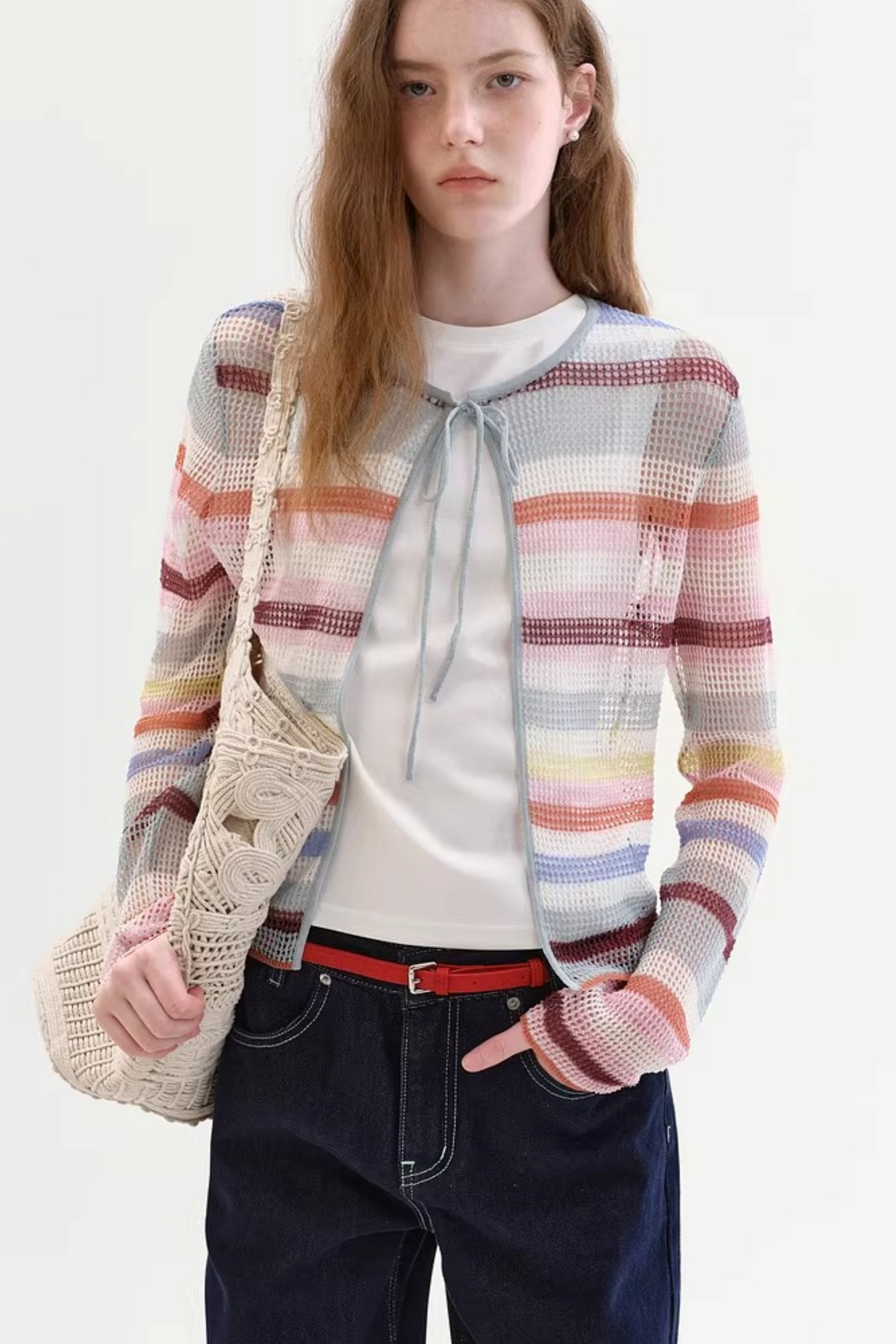 Color-Blocked Striped Knit Cardigan