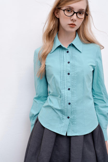 Pleated Basic Long-Sleeved Shirt