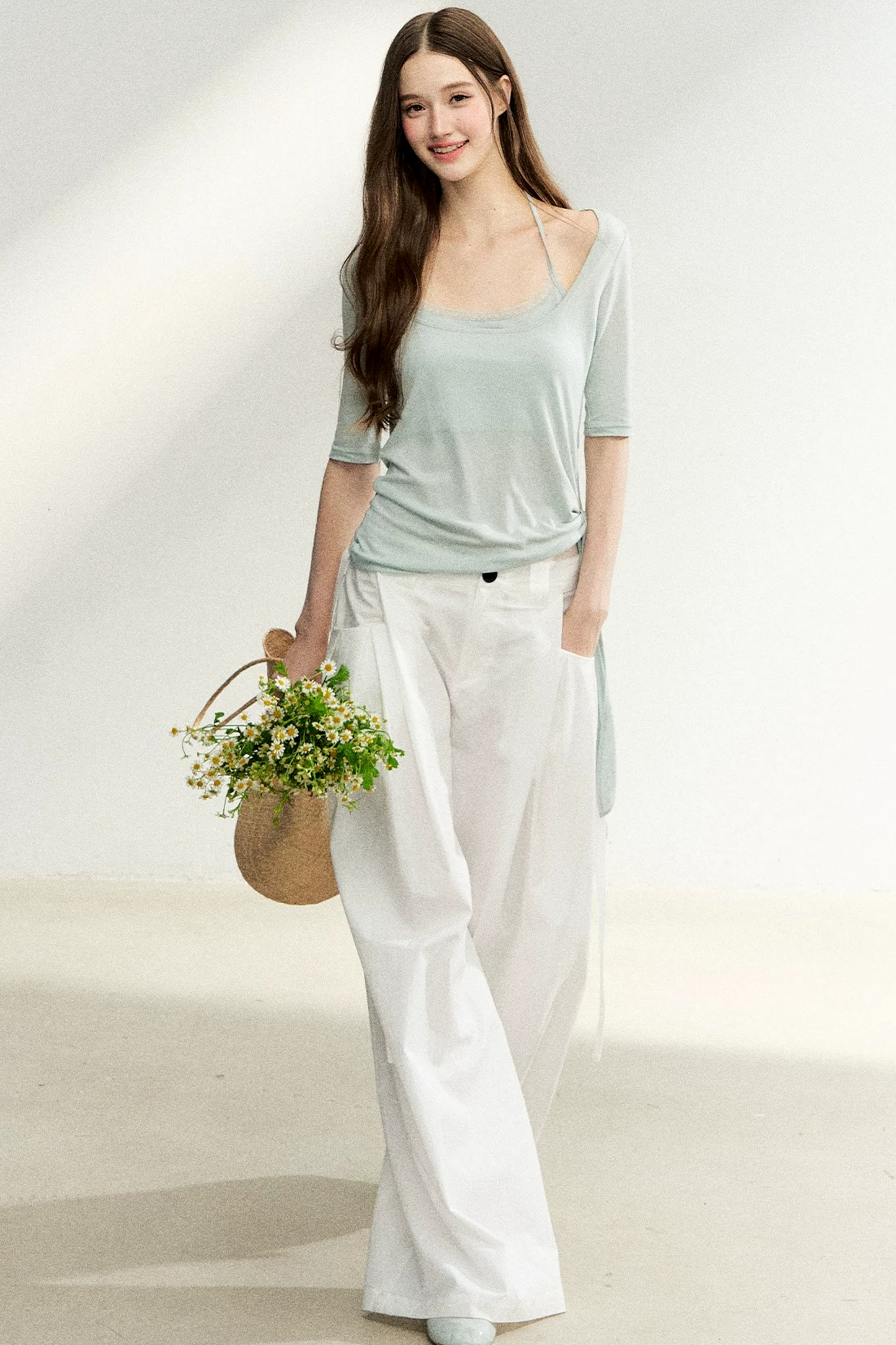 Double-Layer Tie-Waist Top