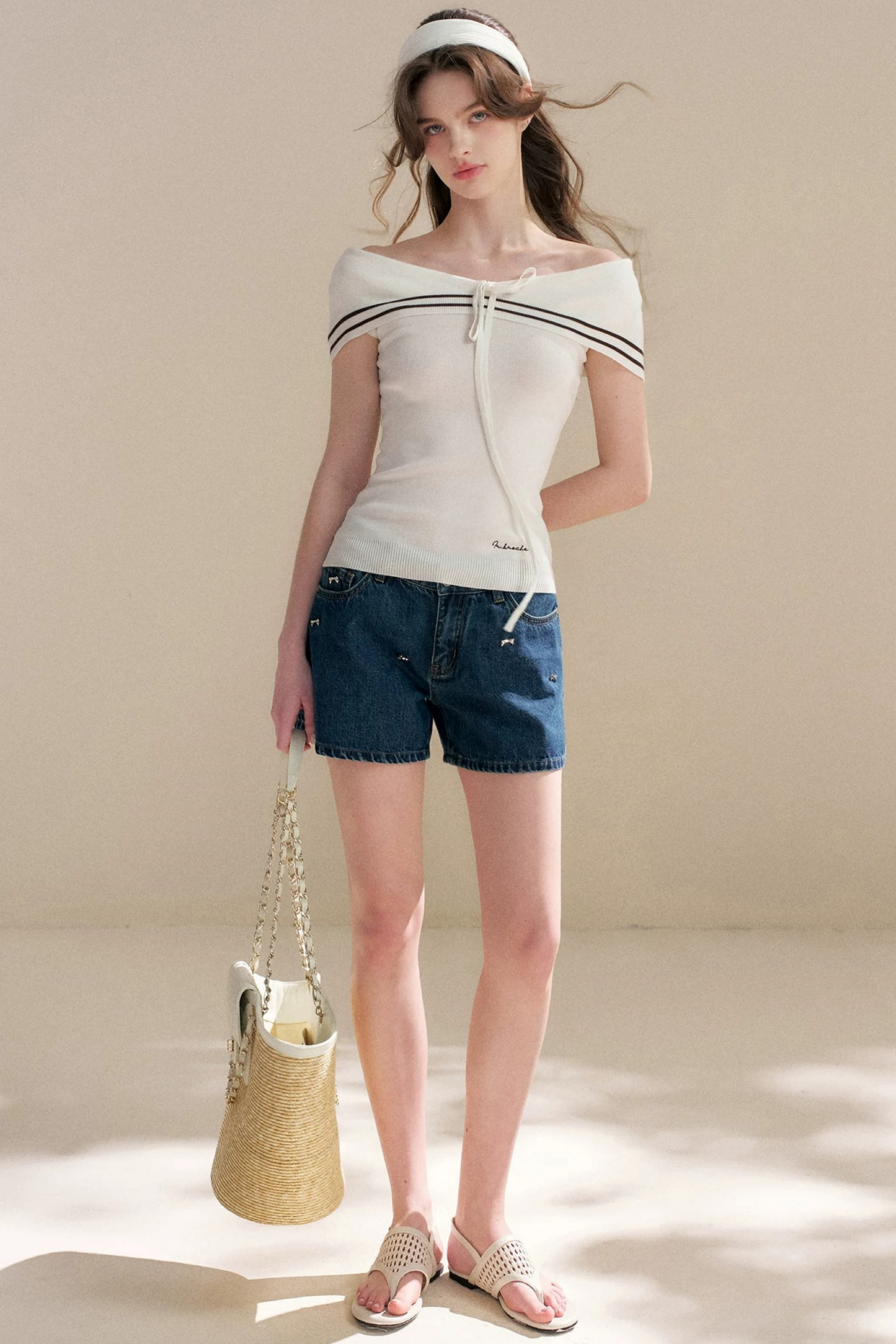 Soft Cotton Bowknot Denim Shorts