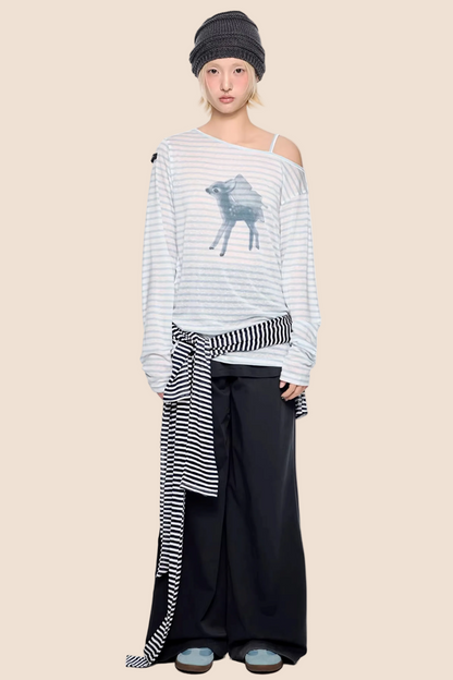 Off-Shoulder Deer Print Blouse
