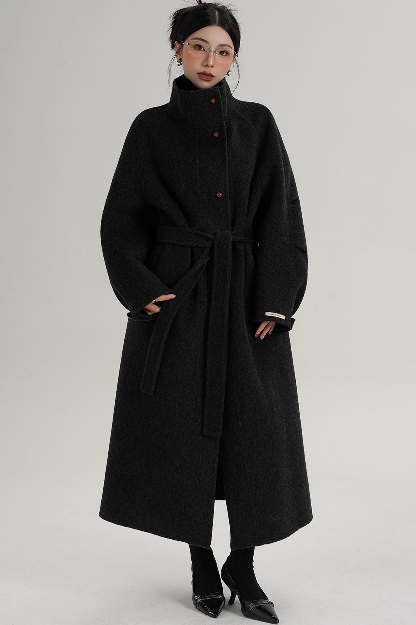 Elegant High-Neck Long Wool Coat