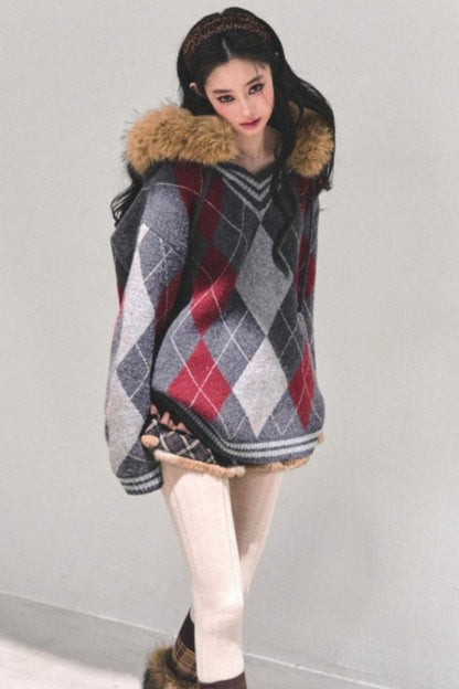 American College Style Fur Collar Sweater