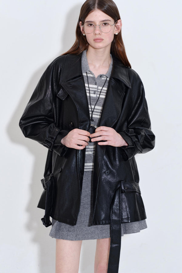 Fashionable Lace-Up Leather Jacket