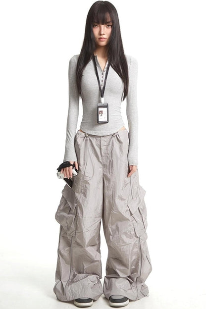 Button Knit Crew Neck T-Shirt