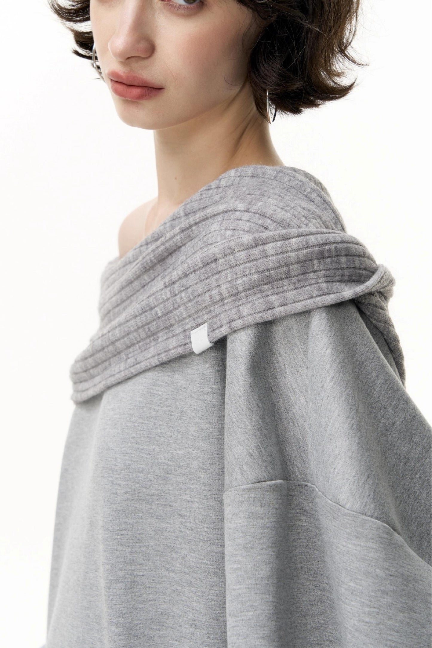 Slanted Shoulder Loose Pullover Sweatshirt