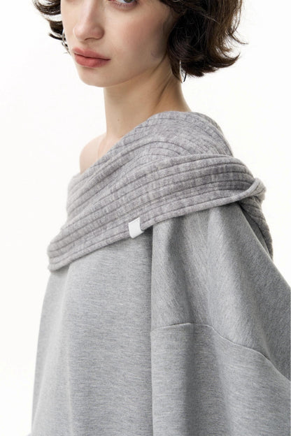Slanted Shoulder Loose Pullover Sweatshirt