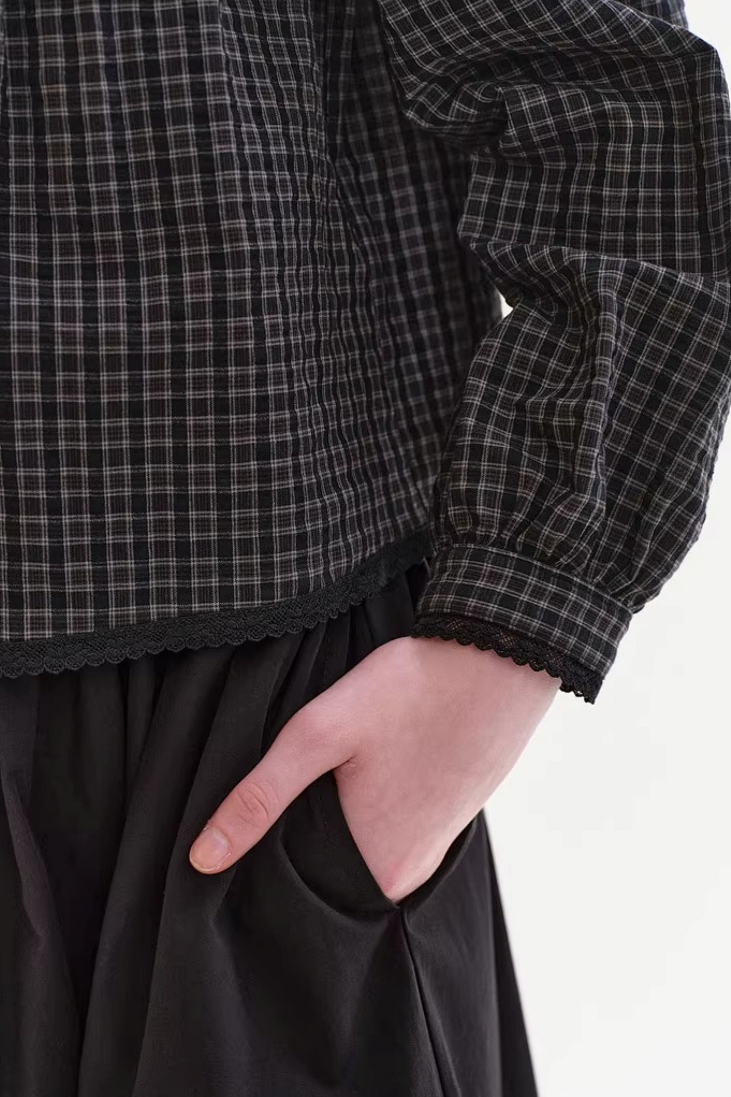 레트로 레이스 체크 블라우스