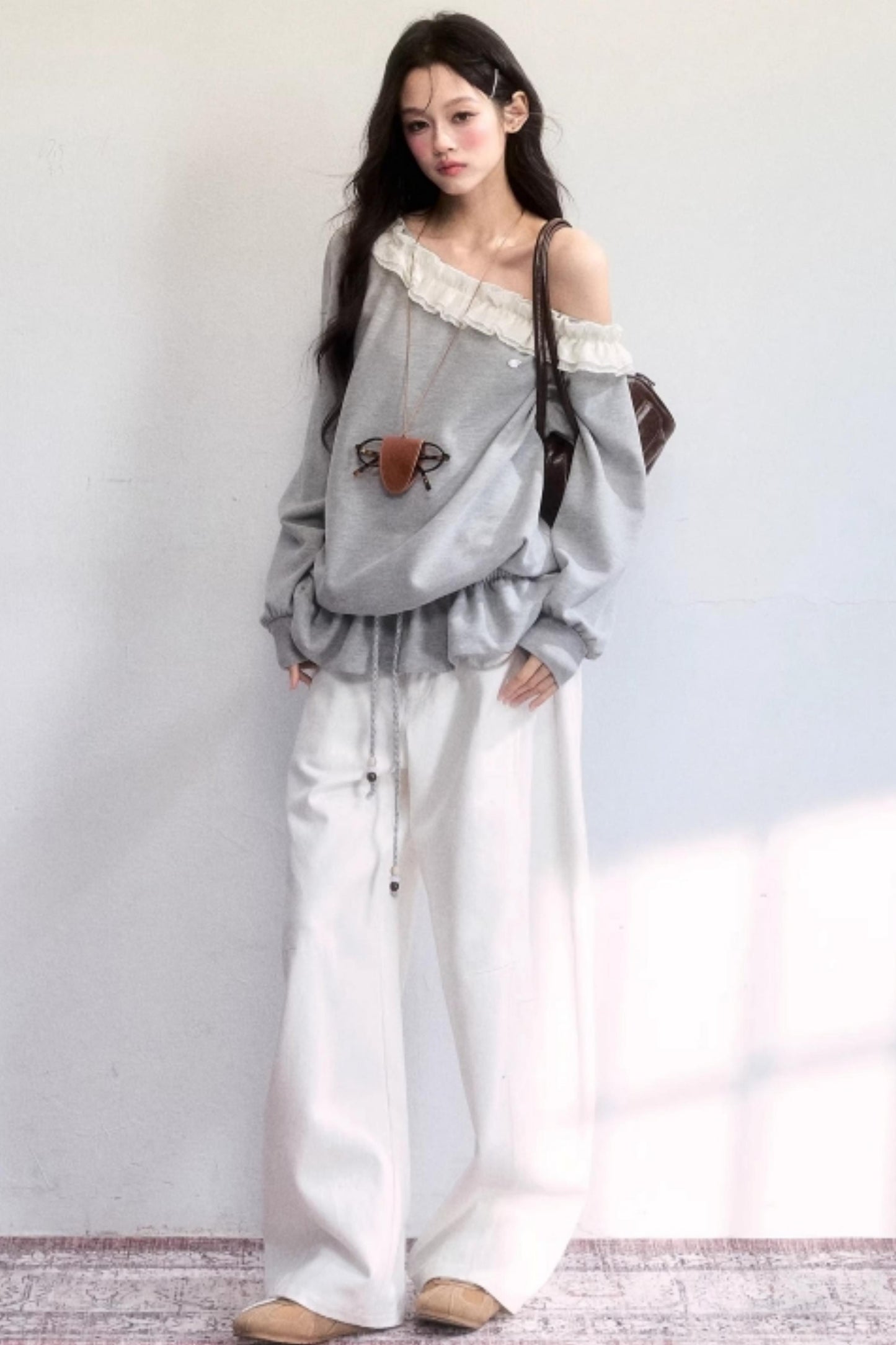 Lace-Up Drawstring Sweatshirt