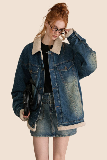 Retro Lambswool Contrast Denim Jacket